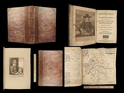 1656 Dugdale 1ed Warwickshire England Illustrated Arms & MAPS Heraldry FOLIO-image