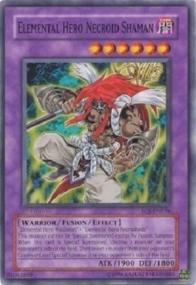 Yugioh - Elemental HERO Necroid Shaman - 1st Edition - EOJ - NM - Free Holo Card-image