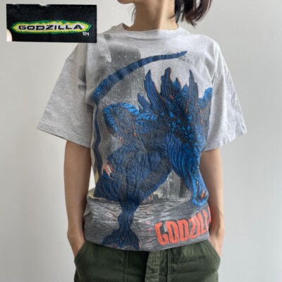 [GF7] T-shirt Tee Movie VTG T USA Godzilla Embossed Grey Graphic Art Used-image