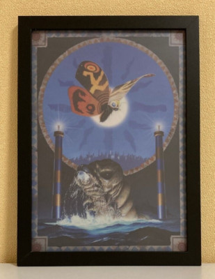MOTHRA,framed clear file poster Yuji Kaida art work picture,310×220mm,Japan-image
