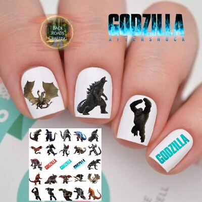 Godzilla Waterslide Nail Art Decals Set Of 50 Instructions & Bonus-image