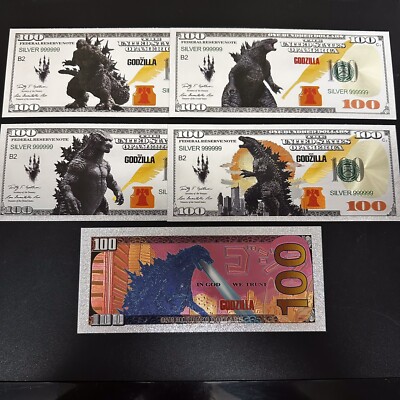 Silver Foil Plated Godzilla Banknote Set Collectible-image