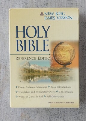KJV Reference Bible Nelson Black Bonded Leather Guilded Gold Page Edges Maps-image