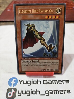 Yu-Gi-Oh Elemental Hero Captain Gold FOTB 1st Edition Ultra Rare Light Played -image