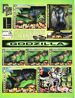 1998 GODZILLA Movie Action Figures Toy PRINT AD WALL ART - BANK, REMOTE CONTROL-image