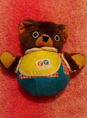 Fisher Price Vintage Roly Poly Teddy Bear Chime Musical Baby Toy #719-image