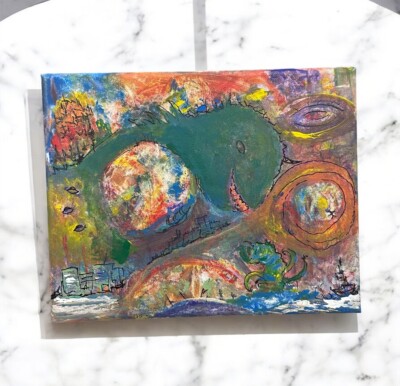 Abstract Godzilla UFO 8x10 ORIGINAL ACRYLIC PAINTING Stretched On Canvas-image