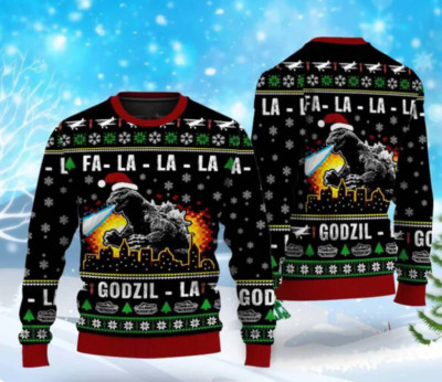 Godzilla Christmas Ugly Sweater, Xmas Tree From All Godzillas Sweater, Xmas 2024-image