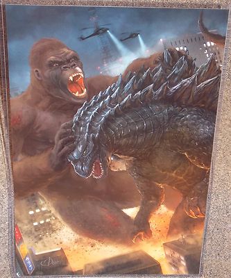 King Kong vs Godzilla Glossy Art Print 11 x 17 In Hard Plastic Sleeve-image