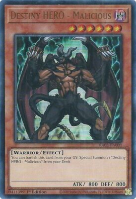 Yugioh! Destiny HERO - Malicious - RA03-EN001 - Ultra Rare - 1st Edition Near Mi-image