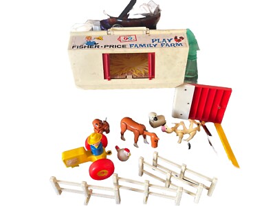 Fisher Price Little People Vintage 1967 Barn - Family Farm Barn Door Has Sound-image