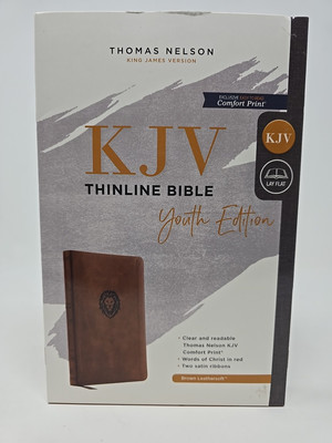 KJV Thinline Bible Youth Edition, Leathersoft Brown, Red Ltr. 9 pt font, Maps-image