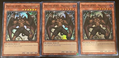 Yugioh! 3x Destiny HERO - Malicious RA03-EN001 Super Rare 1st Ed NM-image