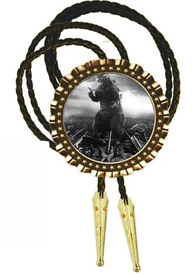 Godzilla Destroying a City Vintage Photo art Bolo Tie Gift for Dad Neckties-image