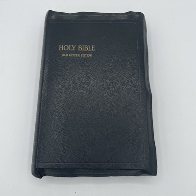Vintage 50s Holy Bible KJV King James Version Black Faux Leather Red Letter Maps-image
