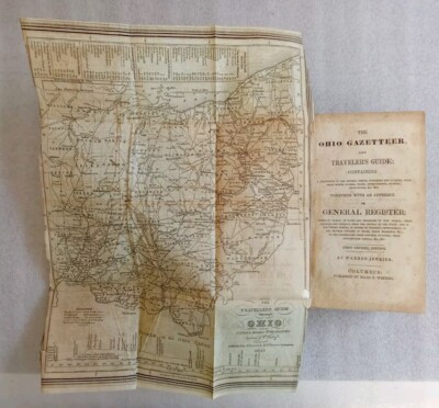 ANTIQUE BOOK THE OHIO GAZETTEER & TRAVELERS GUIDE W/ MAP BY WARREN JENKINS 1837-image