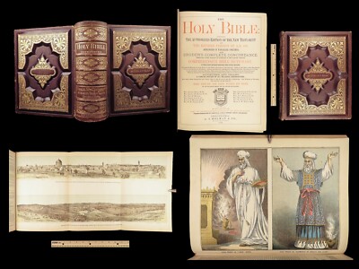 1884 RARE Holman Holy BIBLE Old & New Testaments Maps HUGE Philadelphia BINDING-image