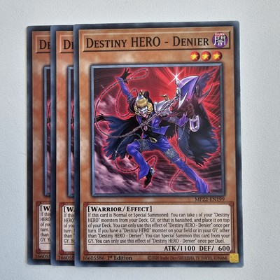 3x Destiny Hero Denier - MP22 - Common - 1st Edition - YuGiOh EURO Playset-image