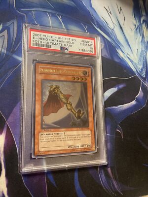 Yugioh Elemental Hero Captain Gold FOTB-EN014 Ultimate Rare 1st Ed PSA GEM MT 10-image